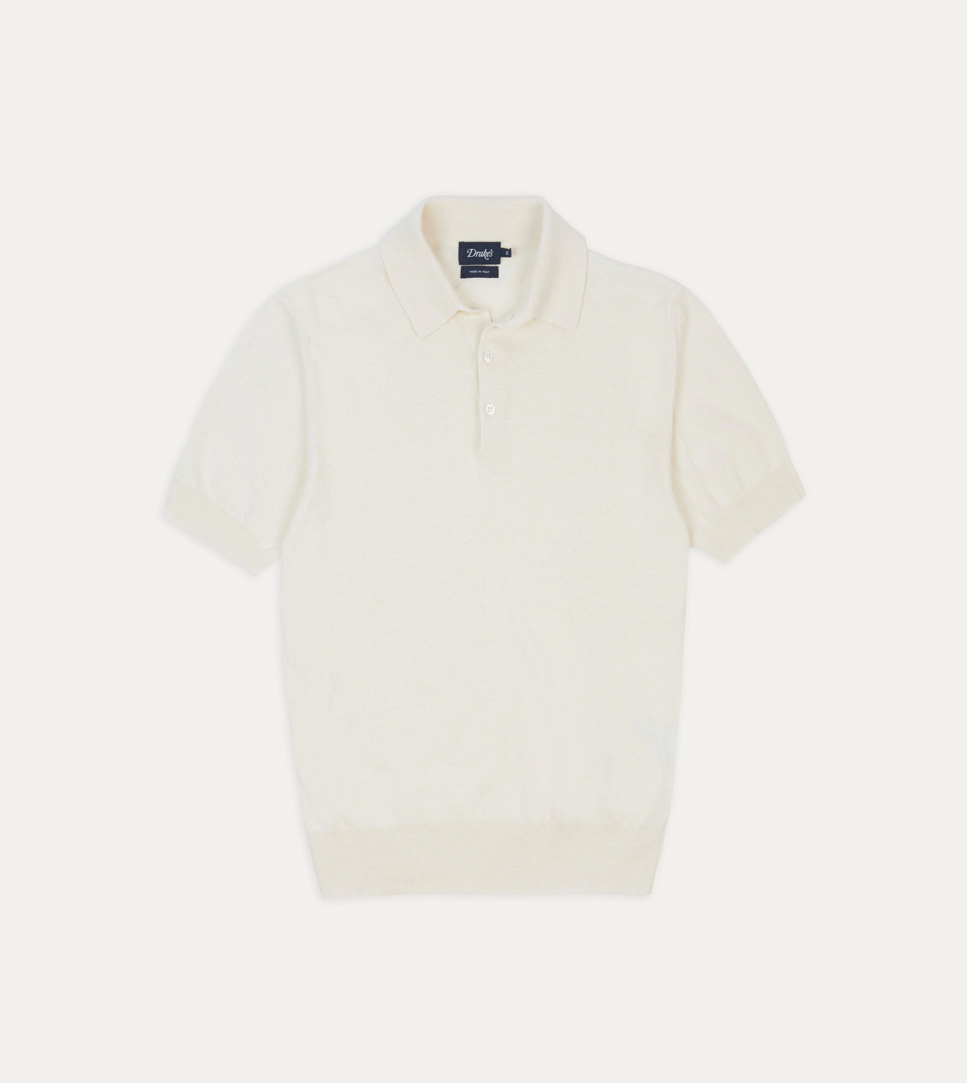 Breathable Material Ecru Knitted Crepe Cotton Short-Sleeve Polo Shirt