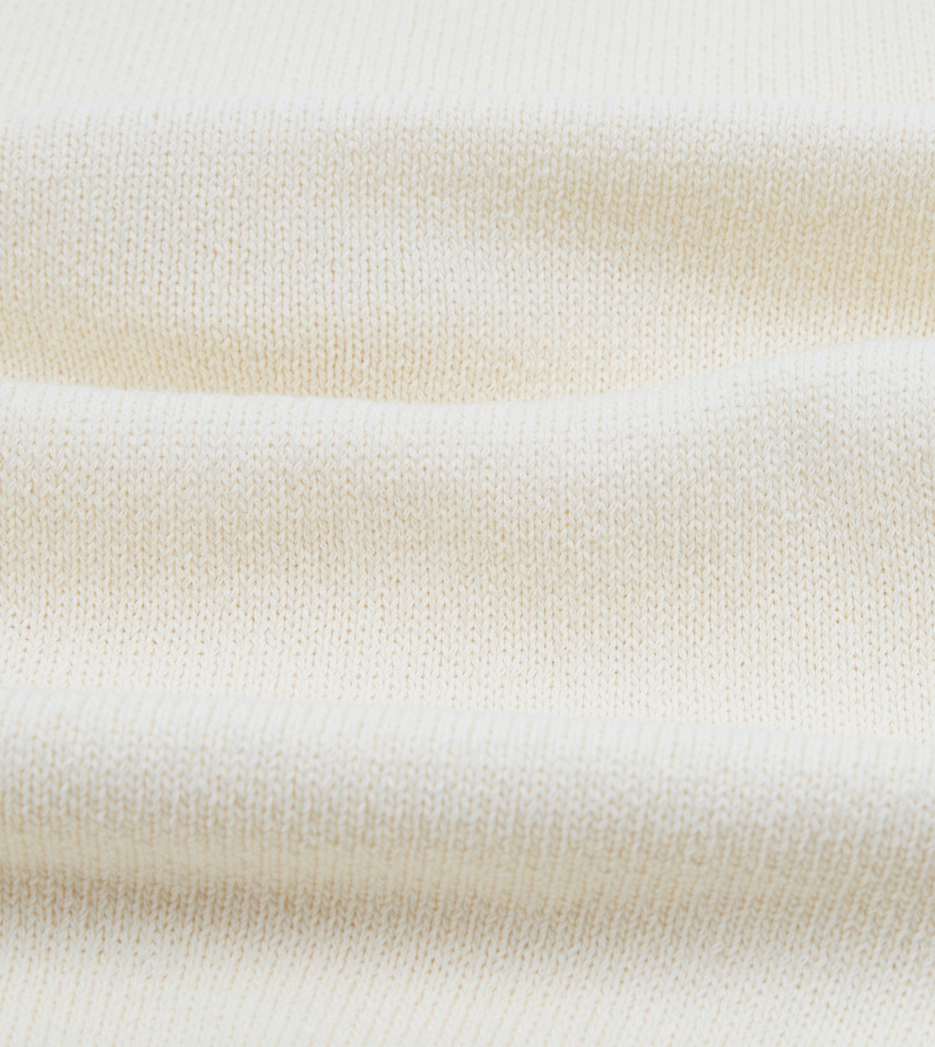 Ecru Knitted Crepe Cotton Short-Sleeve Polo Shirt Casual Outerwear