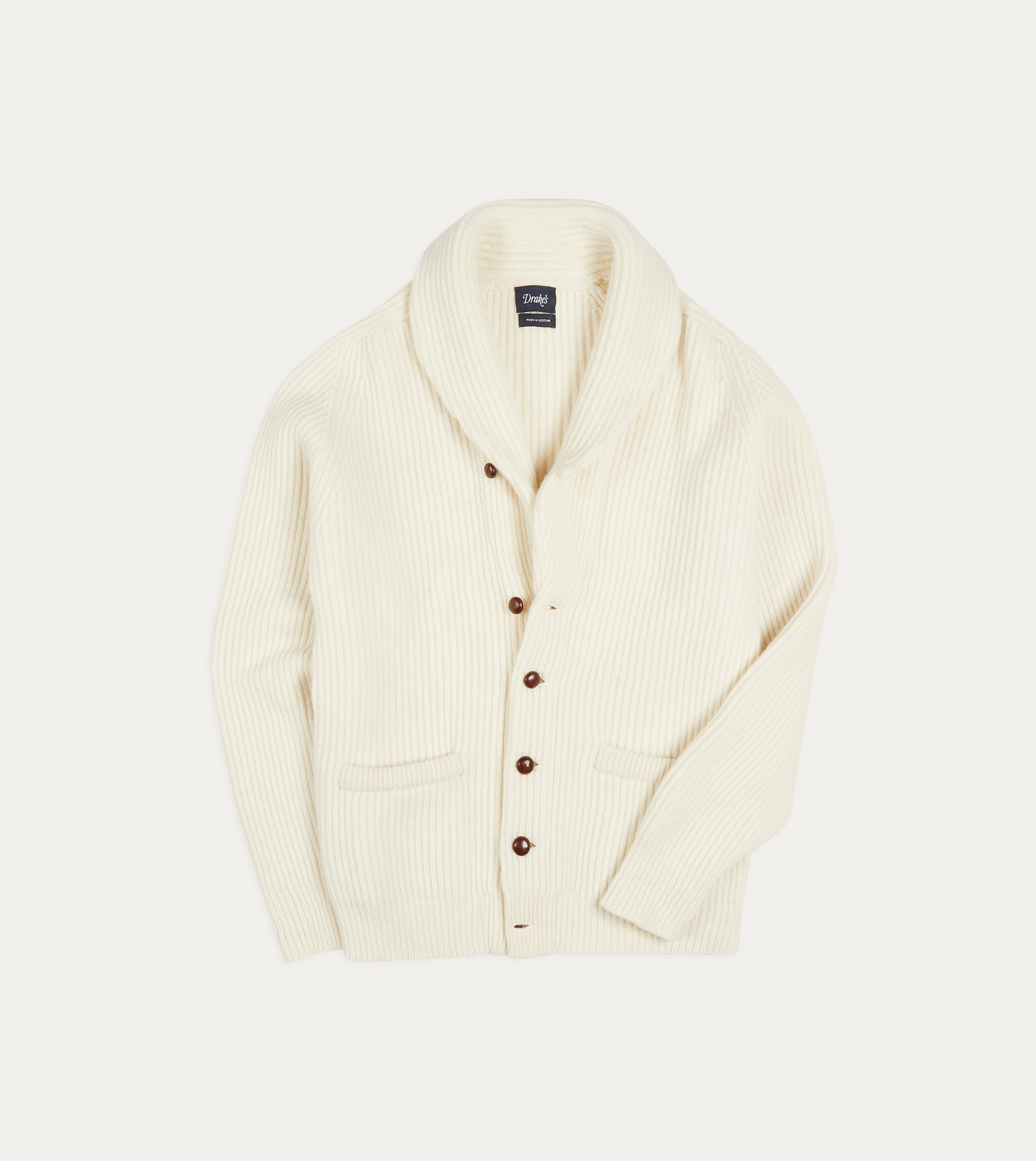 Ecru Lambswool Shawl Collar Cardigan Minimalist Stitching