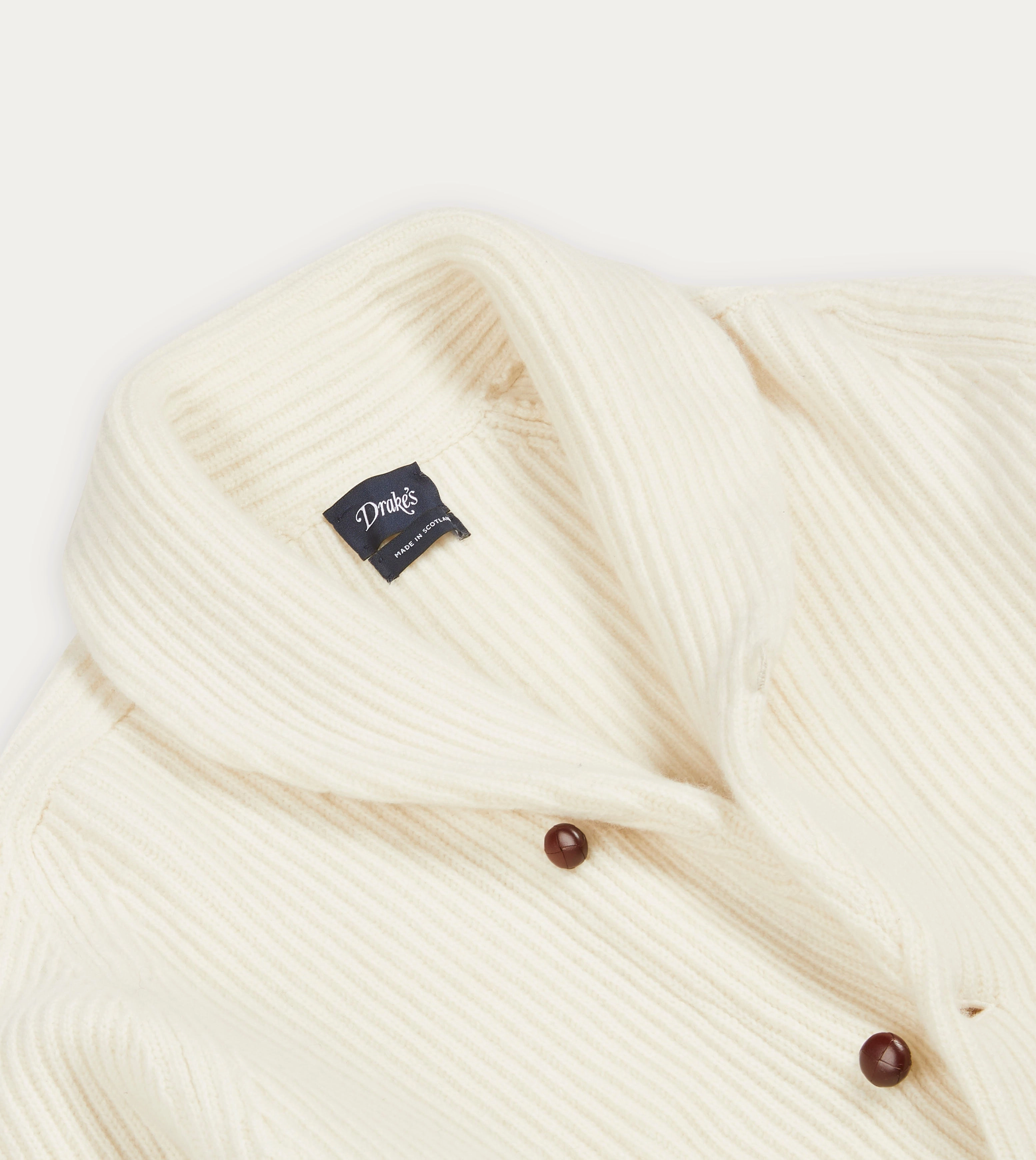 Durable Blend Non Chafing Fabric Ecru Lambswool Shawl Collar Cardigan