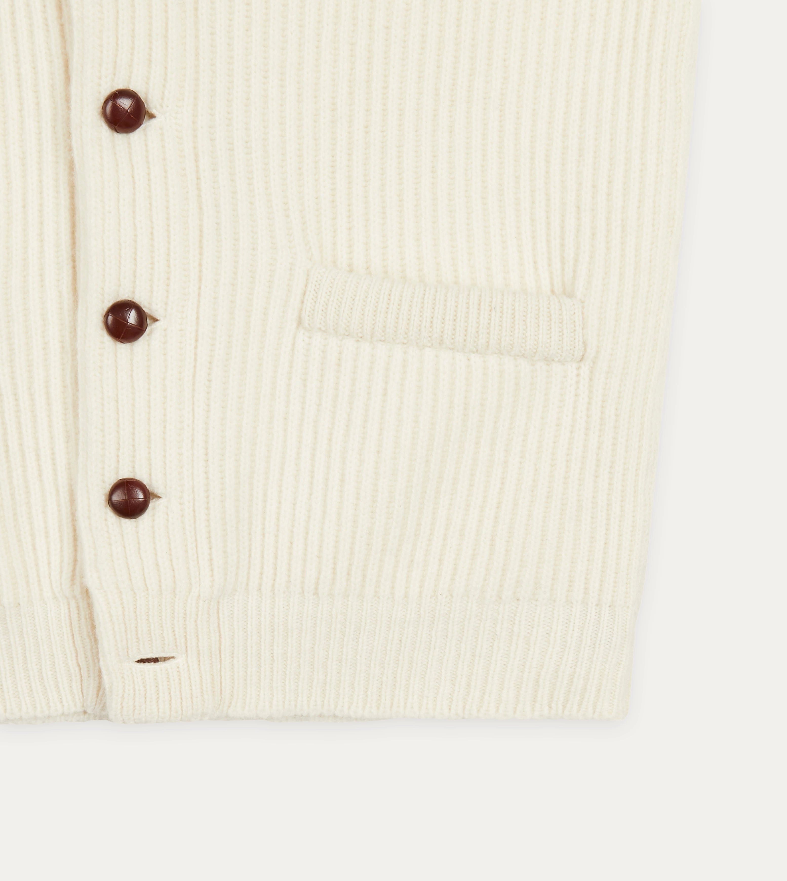 Ecru Lambswool Shawl Collar Cardigan Dimensional Stability Stretch Waistband Design