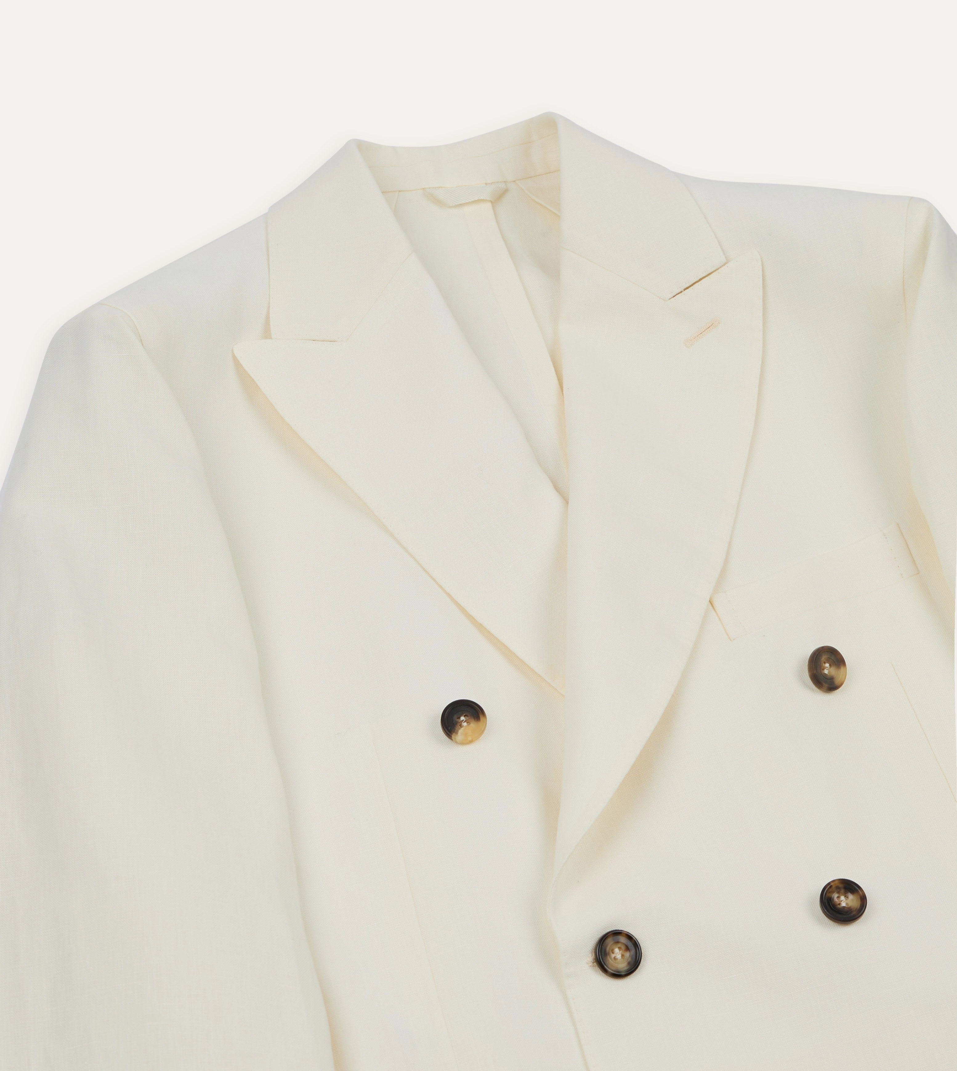 Ecru Linen Double-Breasted Tailored Jacket Workwear Essential Custom Tailored