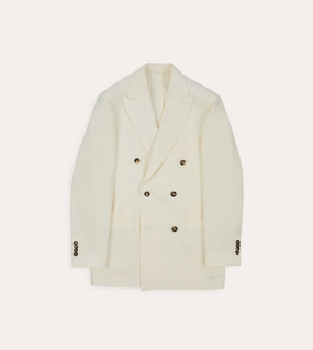 Ecru Linen Double-Breasted Tailored Jacket Work Ready Well-Fitted Look