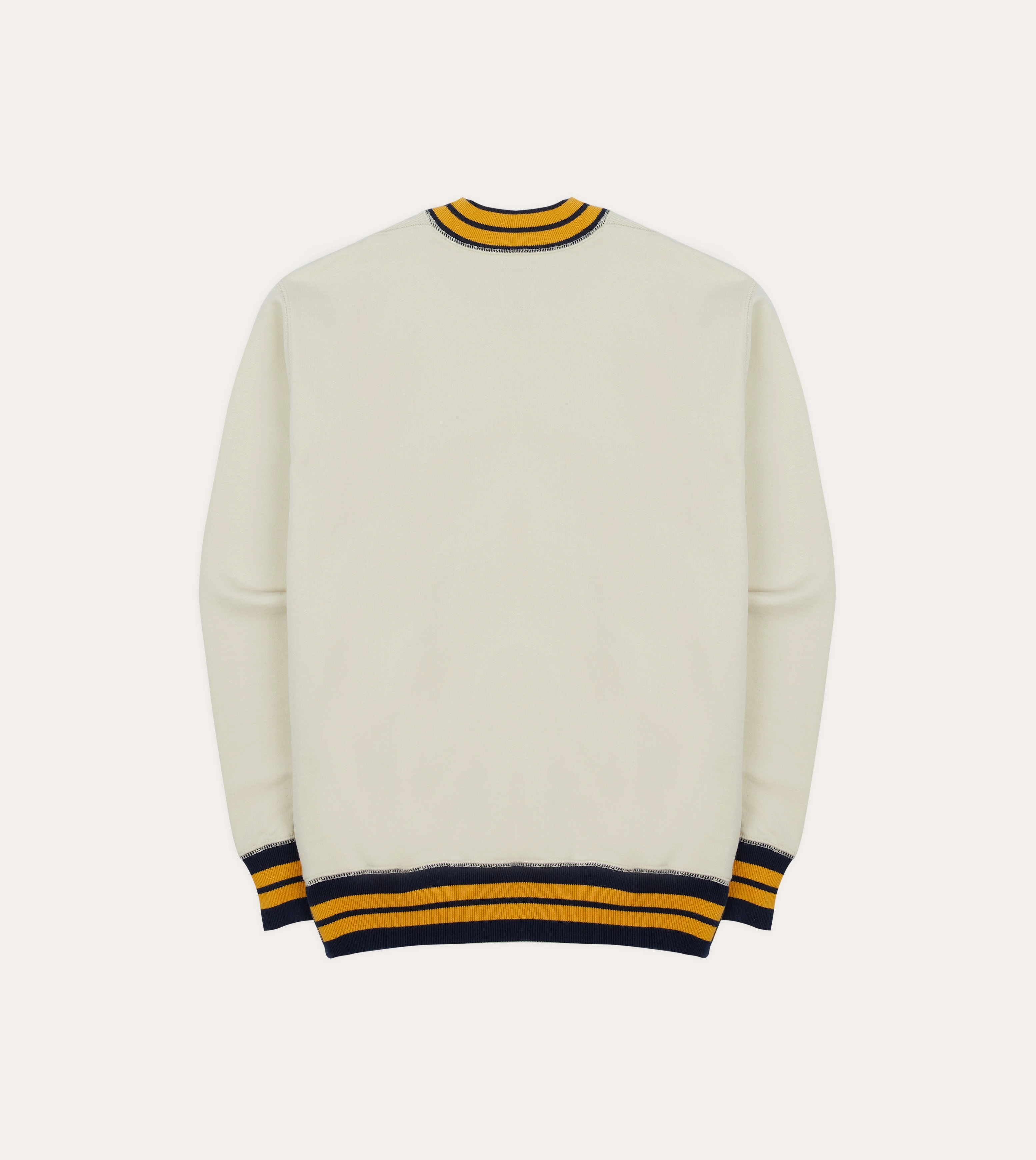 Warm Ecru, Navy and Yellow Striped Rib Cotton Jersey Sweatshirt