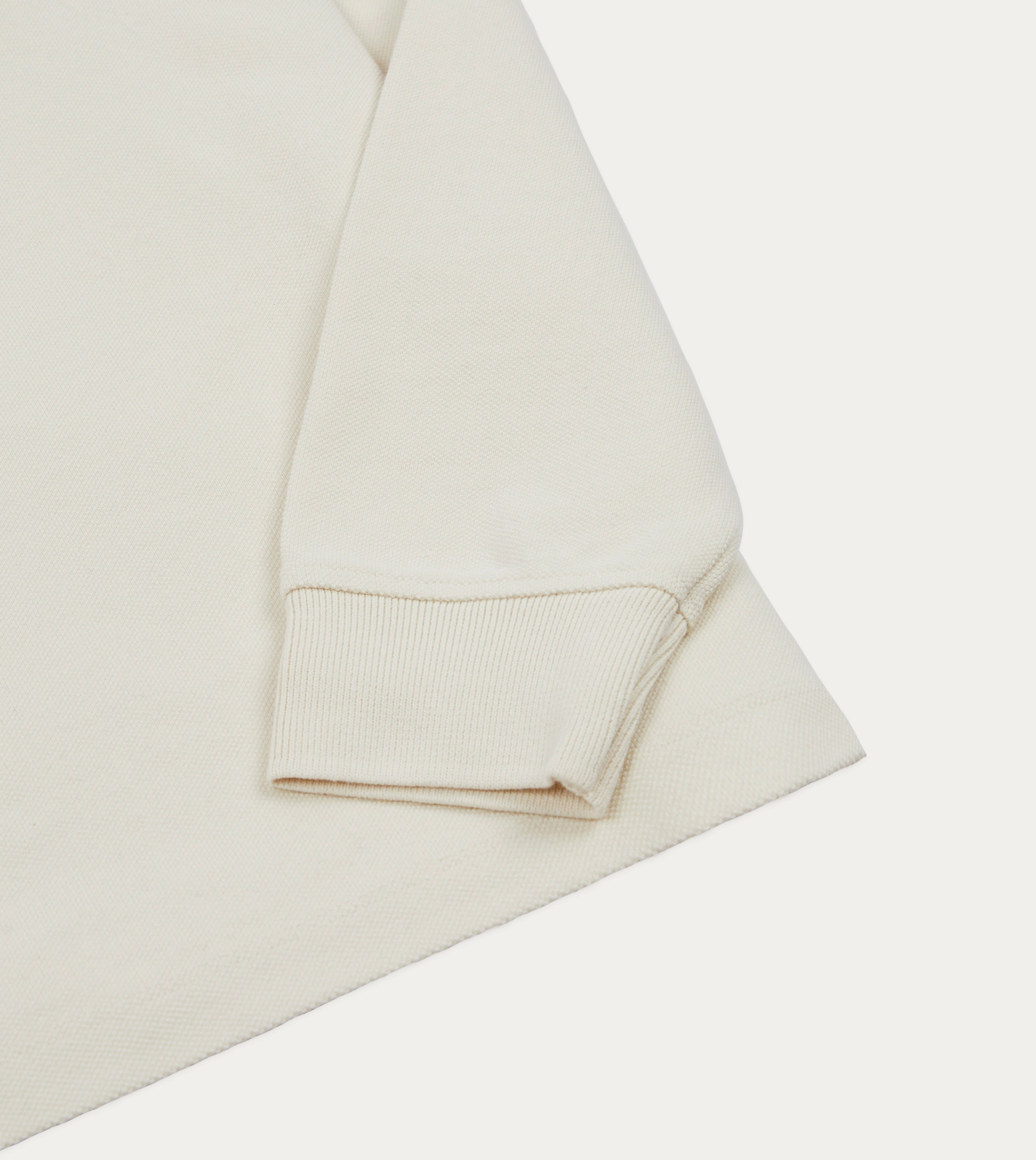 Poplin Ecru Pique Cotton Long-Sleeve Polo Shirt