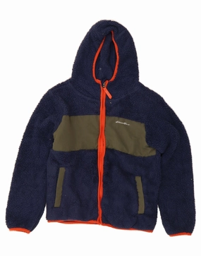 EDDIE BAUER Boys Fleece Jacket 11-12 Years Medium Navy Blue Colourblock clearance Nail-polish