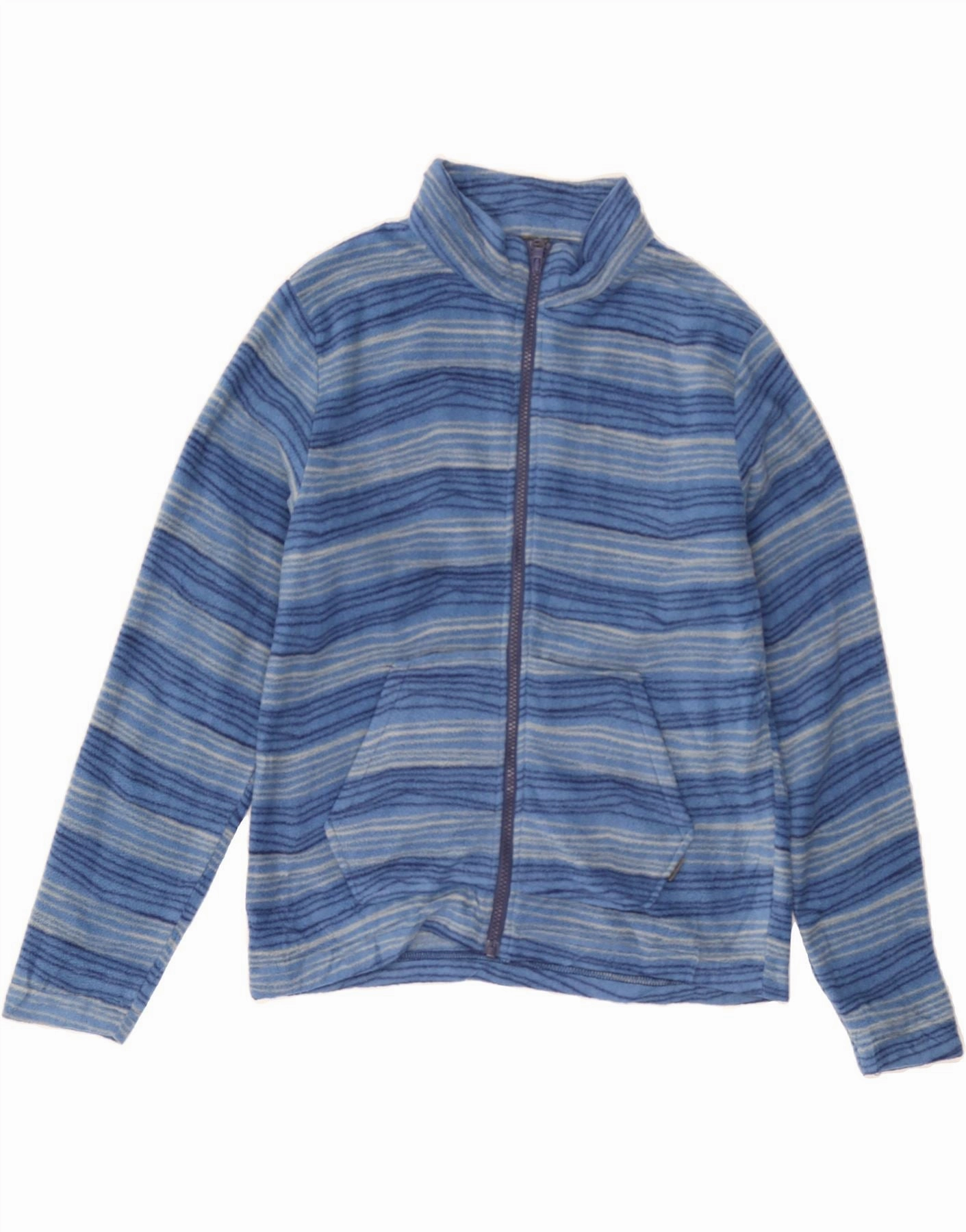 EDDIE BAUER Boys Fleece Jacket 14-15 Years Large  Blue Striped Polyester Mascara