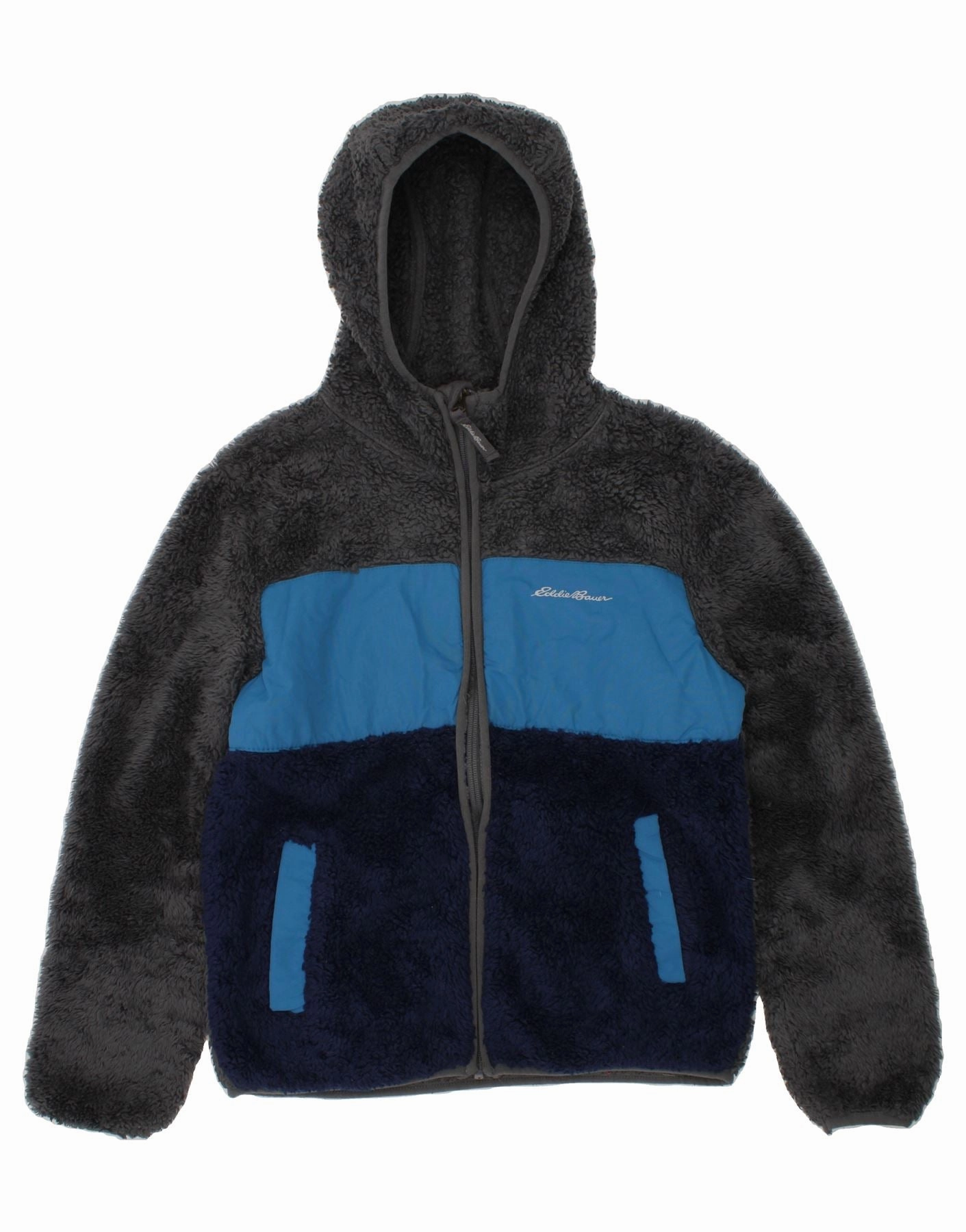 EDDIE BAUER Boys Hooded Fleece Jacket 10-11 Years Medium  Grey Colourblock Plan hot - weather option