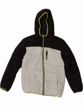 EDDIE BAUER Boys Hooded Padded Jacket 14-15 Years Large Black Colourblock monochromatic Weather Fit
