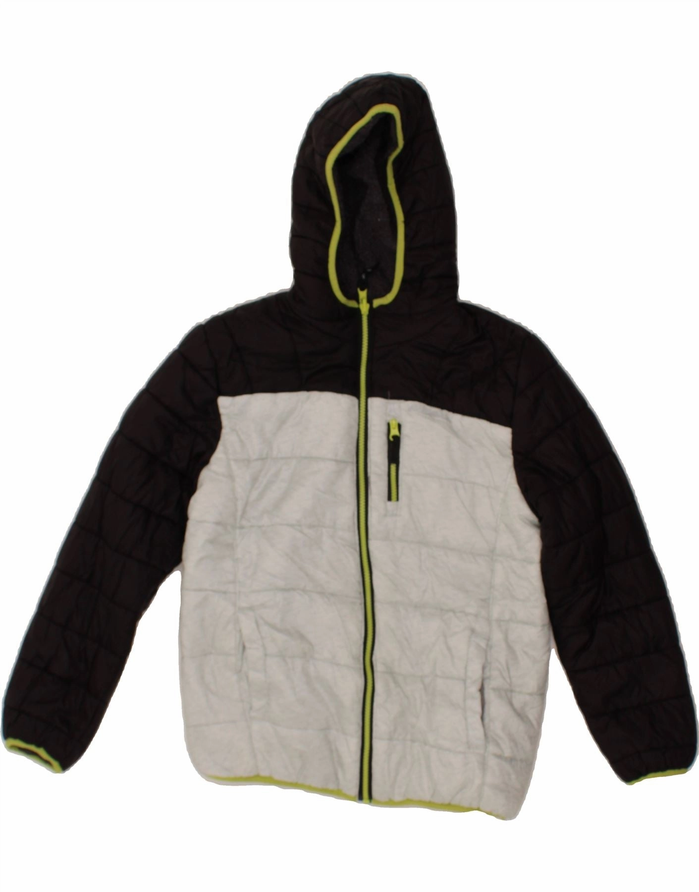 EDDIE BAUER Boys Hooded Padded Jacket 14-15 Years Large Black Colourblock monochromatic Weather Fit