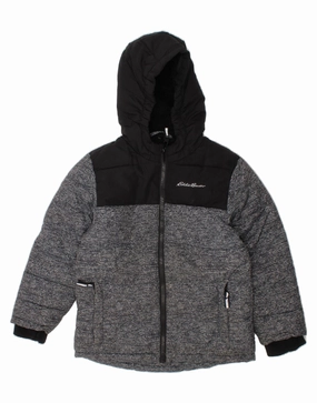 suitable for outdoor adventures EDDIE BAUER Boys Hooded Padded Jacket 4-5 Years Black Colourblock