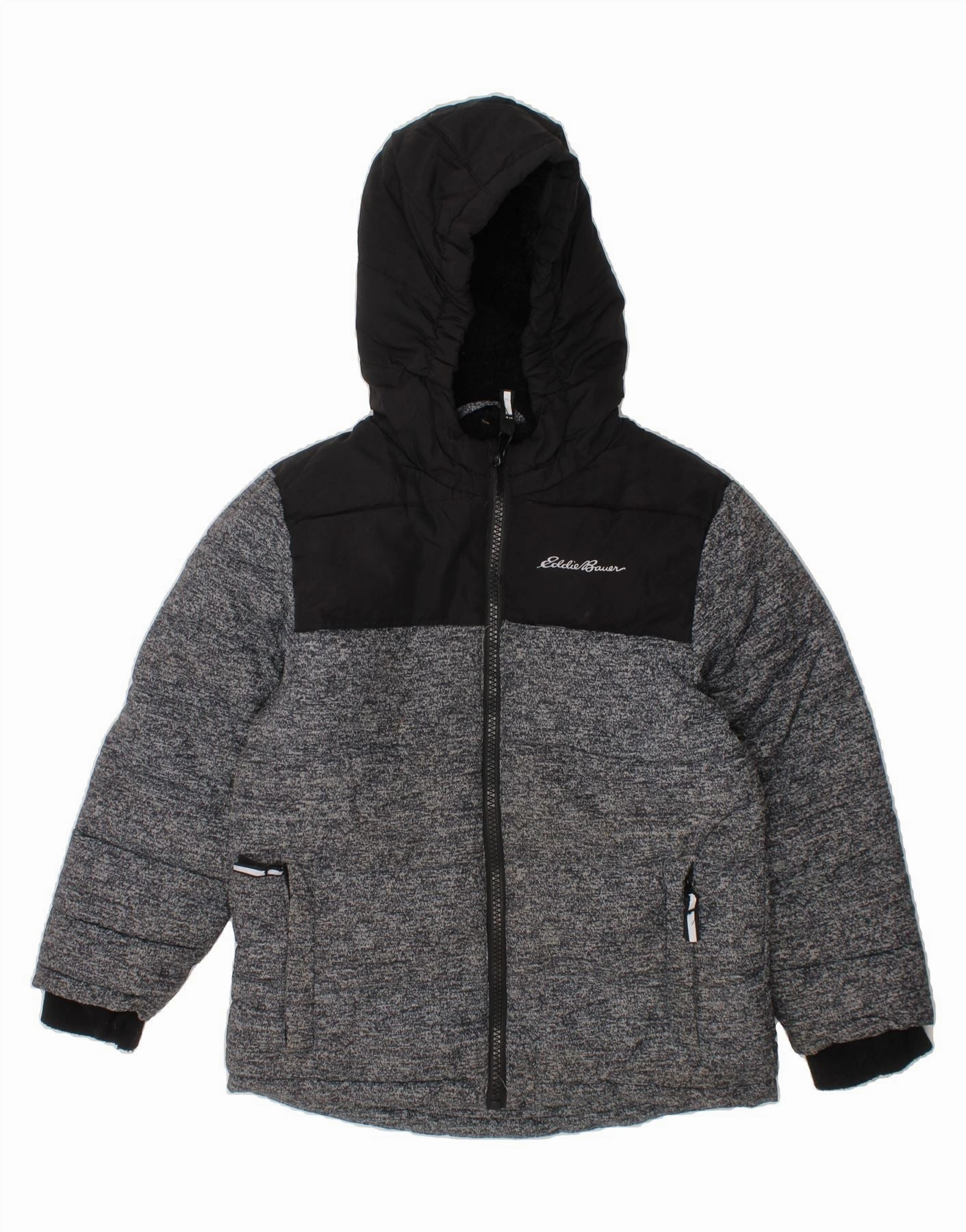 suitable for outdoor adventures EDDIE BAUER Boys Hooded Padded Jacket 4-5 Years Black Colourblock