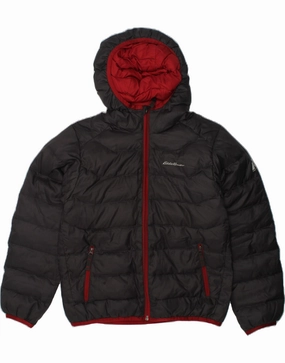 Task EDDIE BAUER Boys Hooded Padded Jacket 7-8 Years Small Grey Polyester