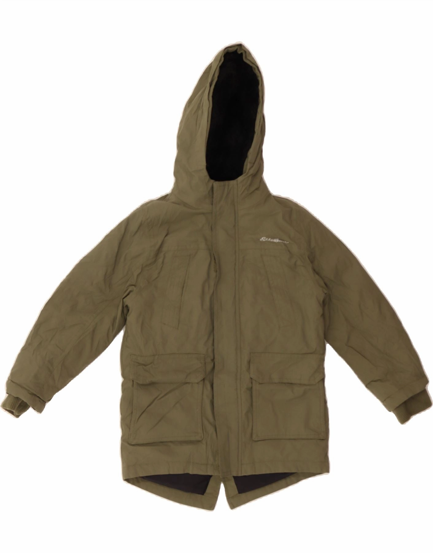 EDDIE BAUER Boys Hooded Parka Jacket 5-6 Years XS  Khaki Nylon Flexible Neckline