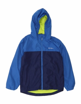 Chilly Days EDDIE BAUER Boys Hooded Rain Jacket 14-15 Years Large  Blue Colourblock