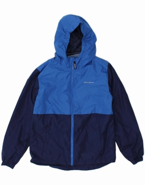 EDDIE BAUER Boys Hooded Rain Jacket 14-15 Years Large Navy Blue Thermal wear