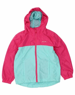 EDDIE BAUER Boys Hooded Rain Jacket 7-8 Years Small Turquoise Colourblock Declare Bright Tones
