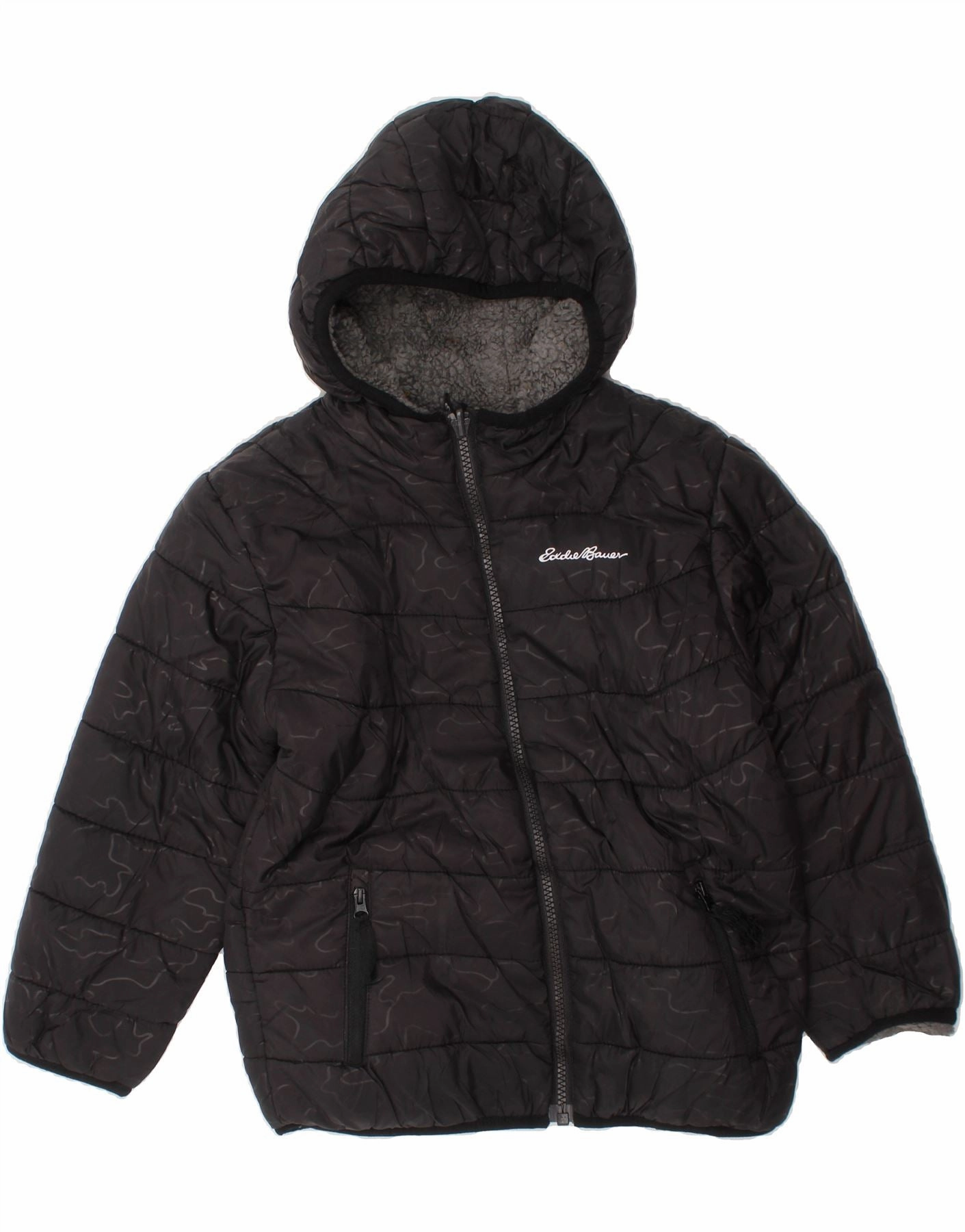 vacation Efficient Protection EDDIE BAUER Boys Reversible Padded Jacket 5-6 Years XS Black Camouflage