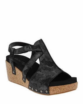 Women's Seltzer Wedge Sandals In Black Metallic Long Time Walk Slip On