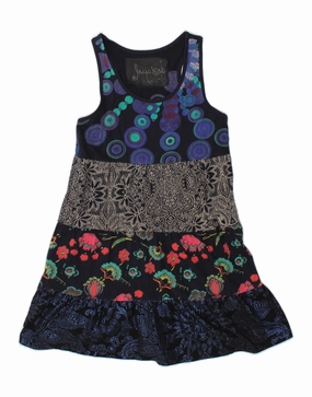 DESIGUAL Girls Sleeveless A-Line Dress 11-12 Years Navy Blue Floral Cotton Perfect Look Vibrant evening gown
