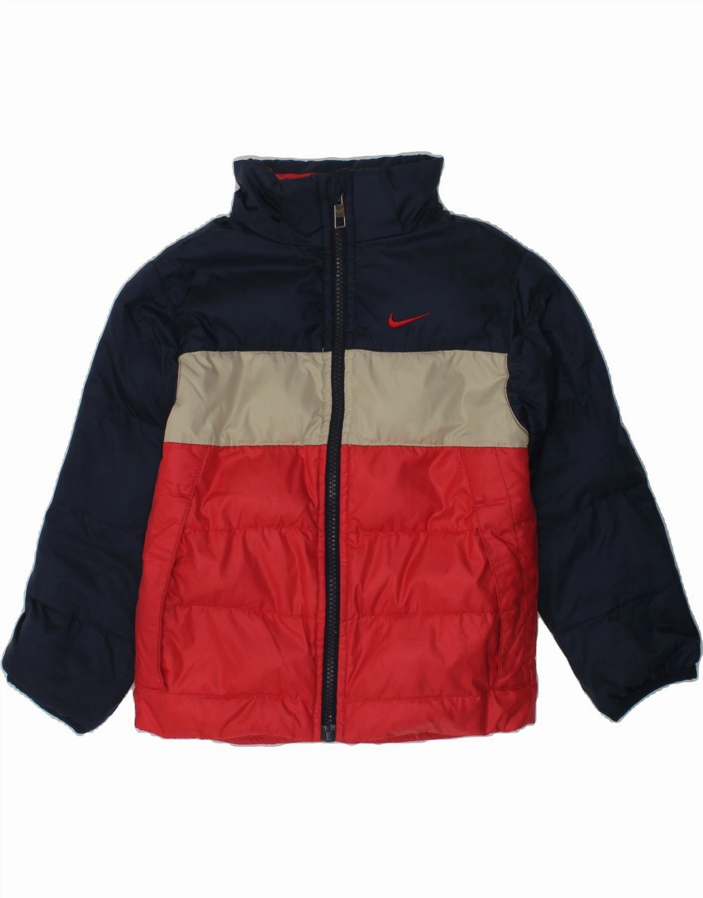 Muted Look NIKE Boys Padded Jacket 5-6 Years Navy Blue Colourblock