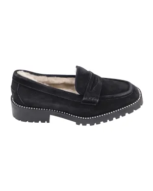 Jimmy Choo Deanna Crystal-Embellished Shearling-Lined Loafers in Black Suede Chic Element Food Lane Walk