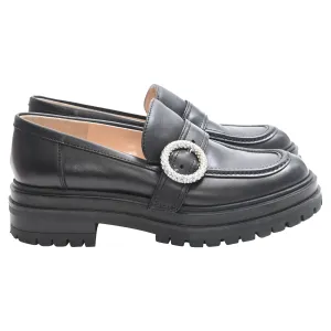 Gianvito Rossi Buckle-Embellished Loafers in Black Leather Elegant Casual Shoes Neat Design