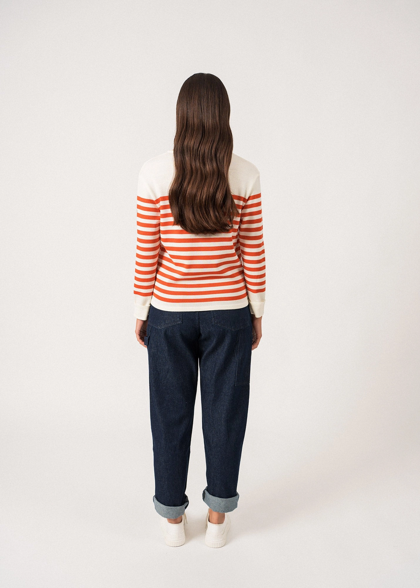 ECRINS - Striped Sweater in Soft Wool for Women (IVORY / ORANGE) Warm Knitwear