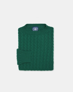 Made-in-Scotland Green Cable Knit Cashmere Sweater Comfortable Style