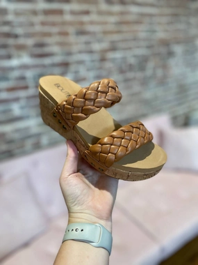 Delightful Braided Wedge In Cognac Muscle Aid