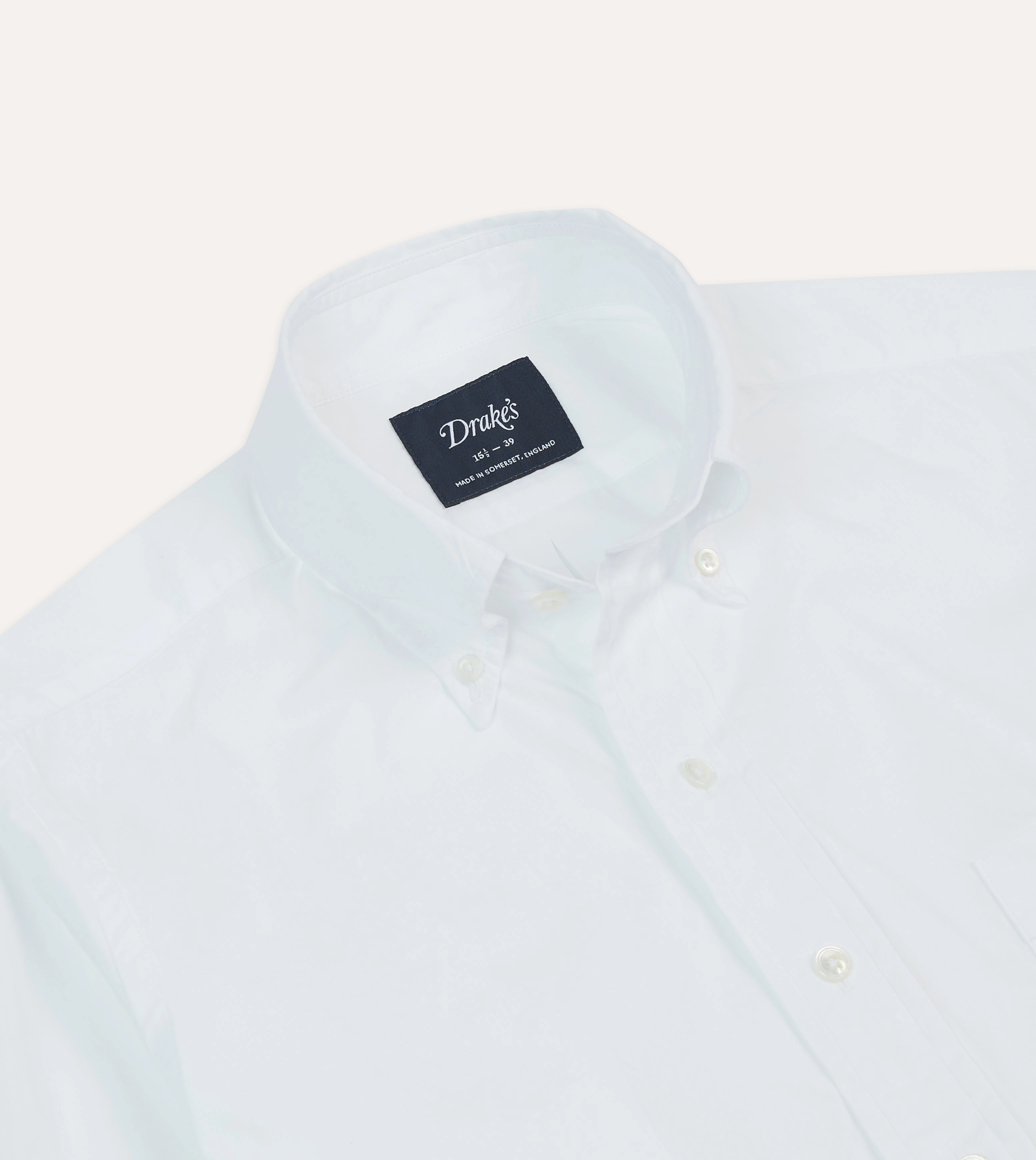 White Cotton Pocket Poplin Button-Down Shirt Geometric Pattern