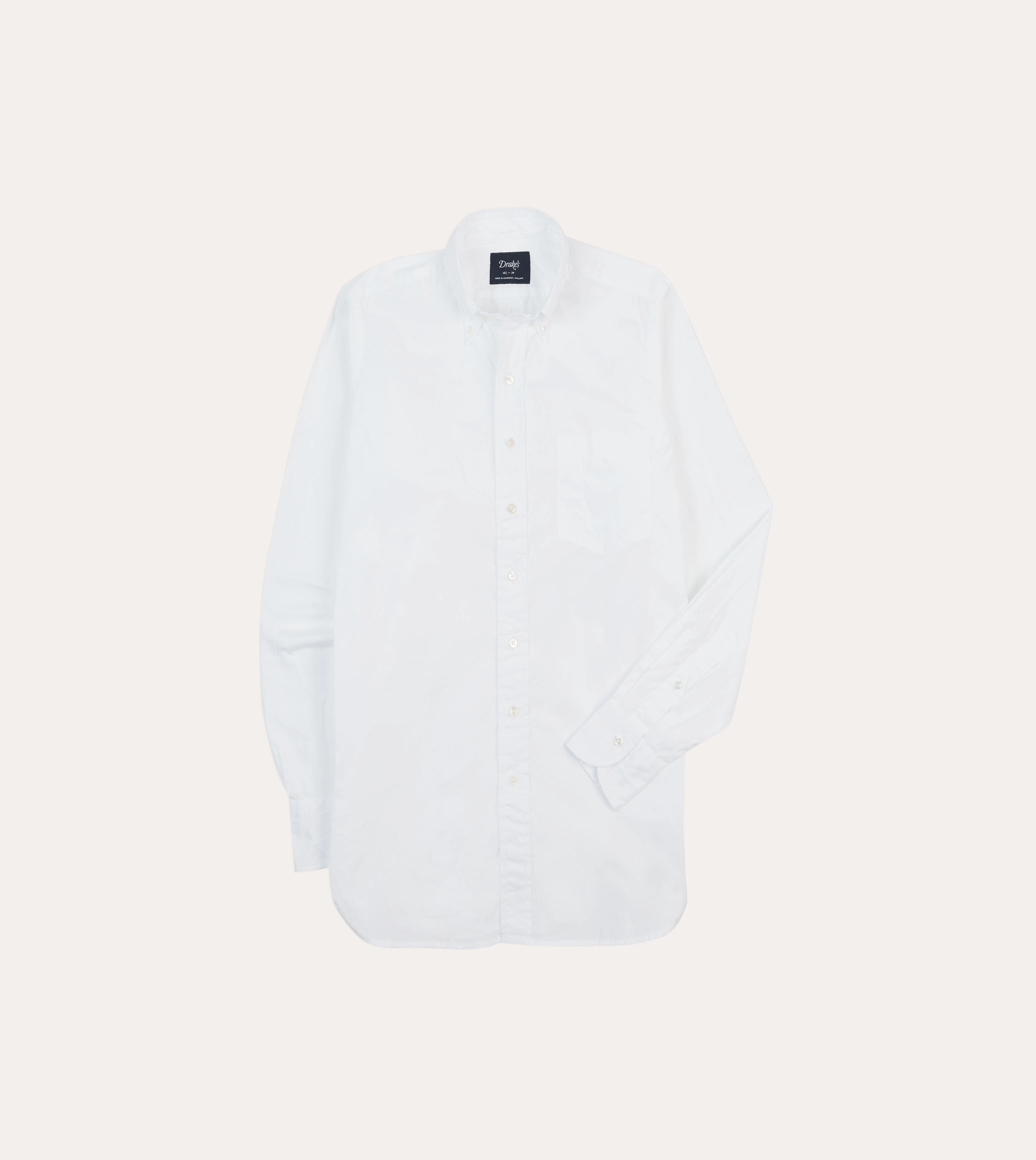 White Cotton Pocket Poplin Button-Down Shirt Smooth Zipper Design