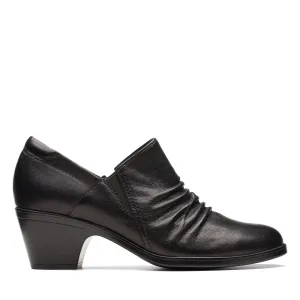 Clarks Emily2 Cove in Black Leather Side Gusset