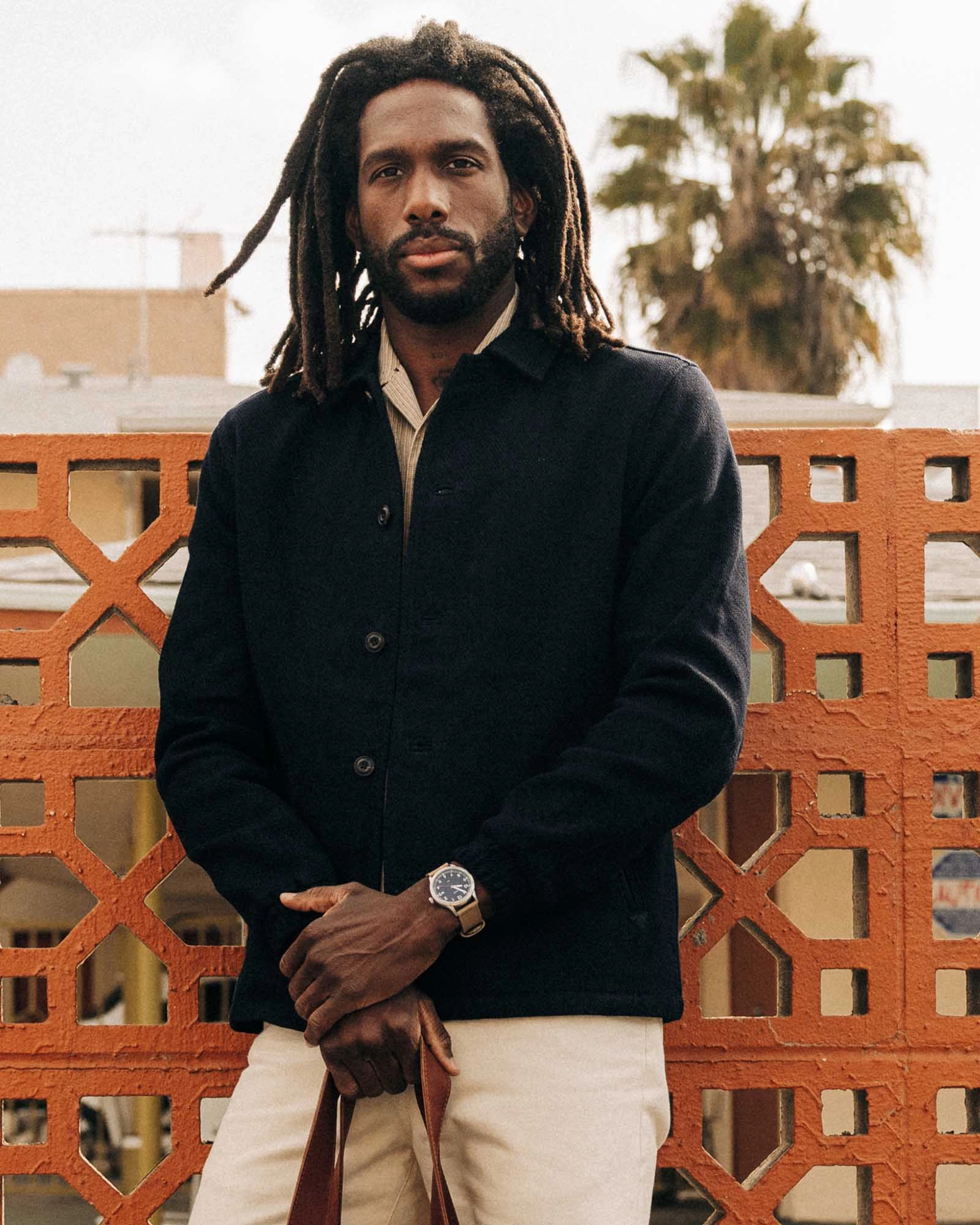 The Crew Jacket in Rinsed Indigo Sashiko Donate Smart Design