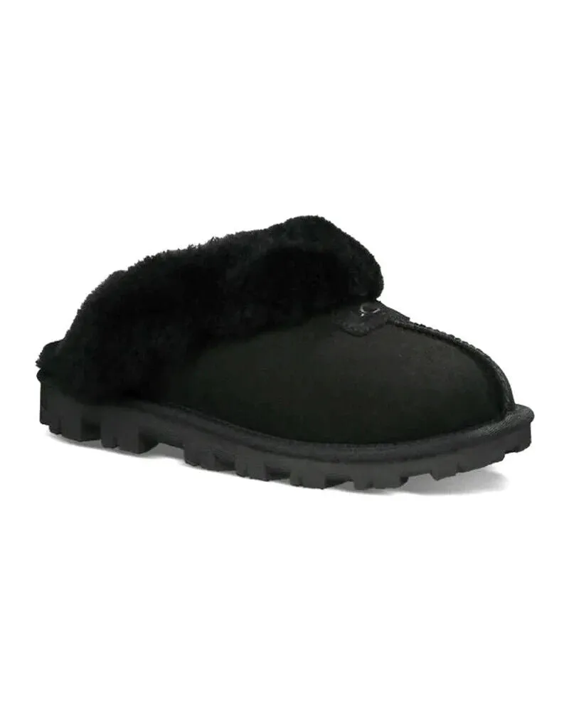 UGG Coquette 5125-FUR Slippers Women's Black Suede Fur Trim Slip-on Comfort Clog Polished Comfort