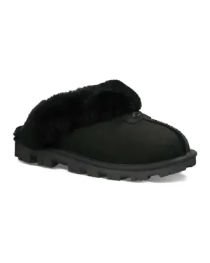 UGG Coquette 5125-FUR Slippers Women's Black Suede Fur Trim Slip-on Comfort Clog Polished Comfort