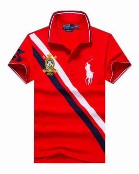 Polo Vertical Stripe Badge Red Classic Male Shirt MultipurposeCuffs