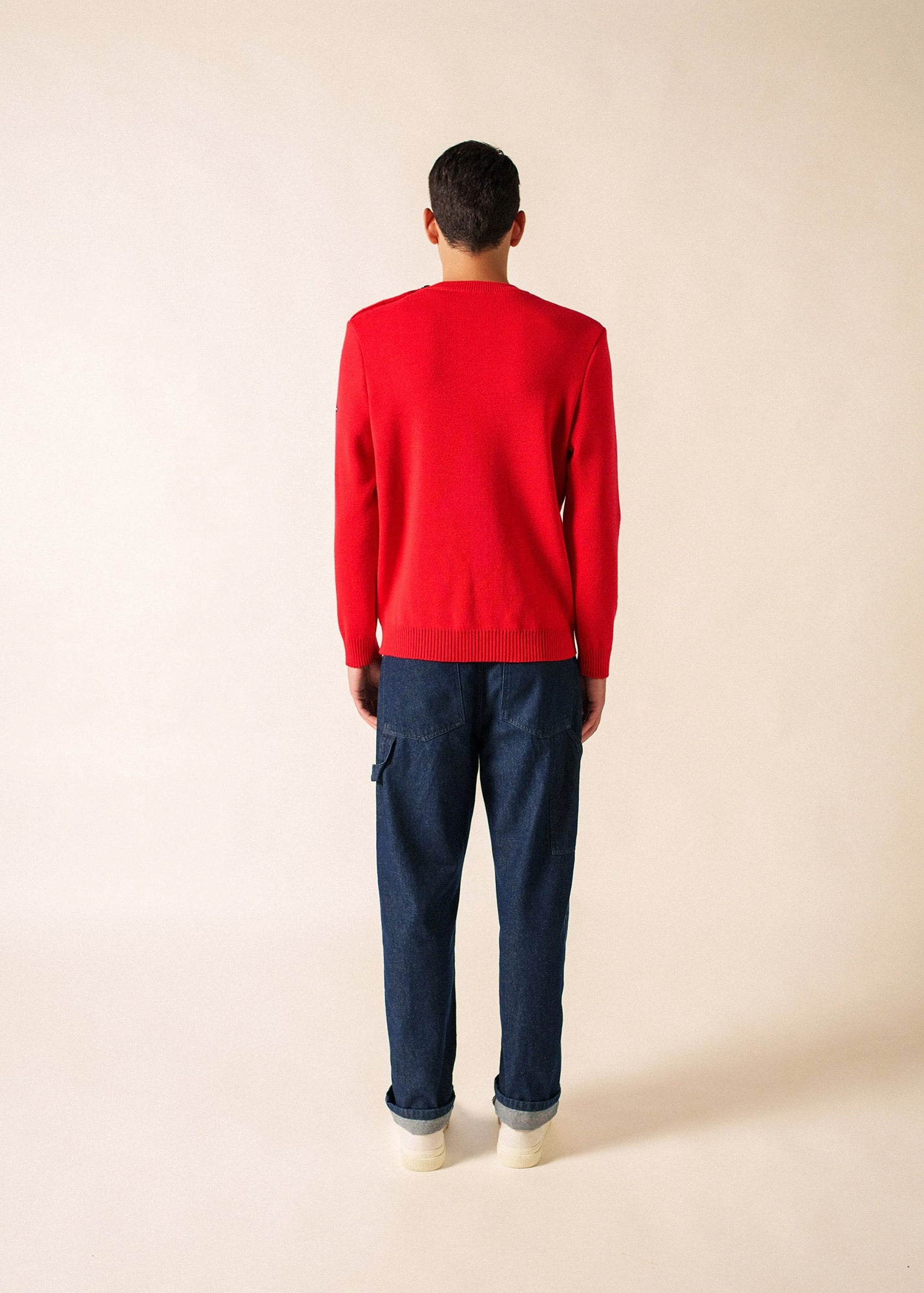 CANCALE - Wool Fisherman Sweater with Button Shoulder | Loose Fit (RED) Odor Resistant