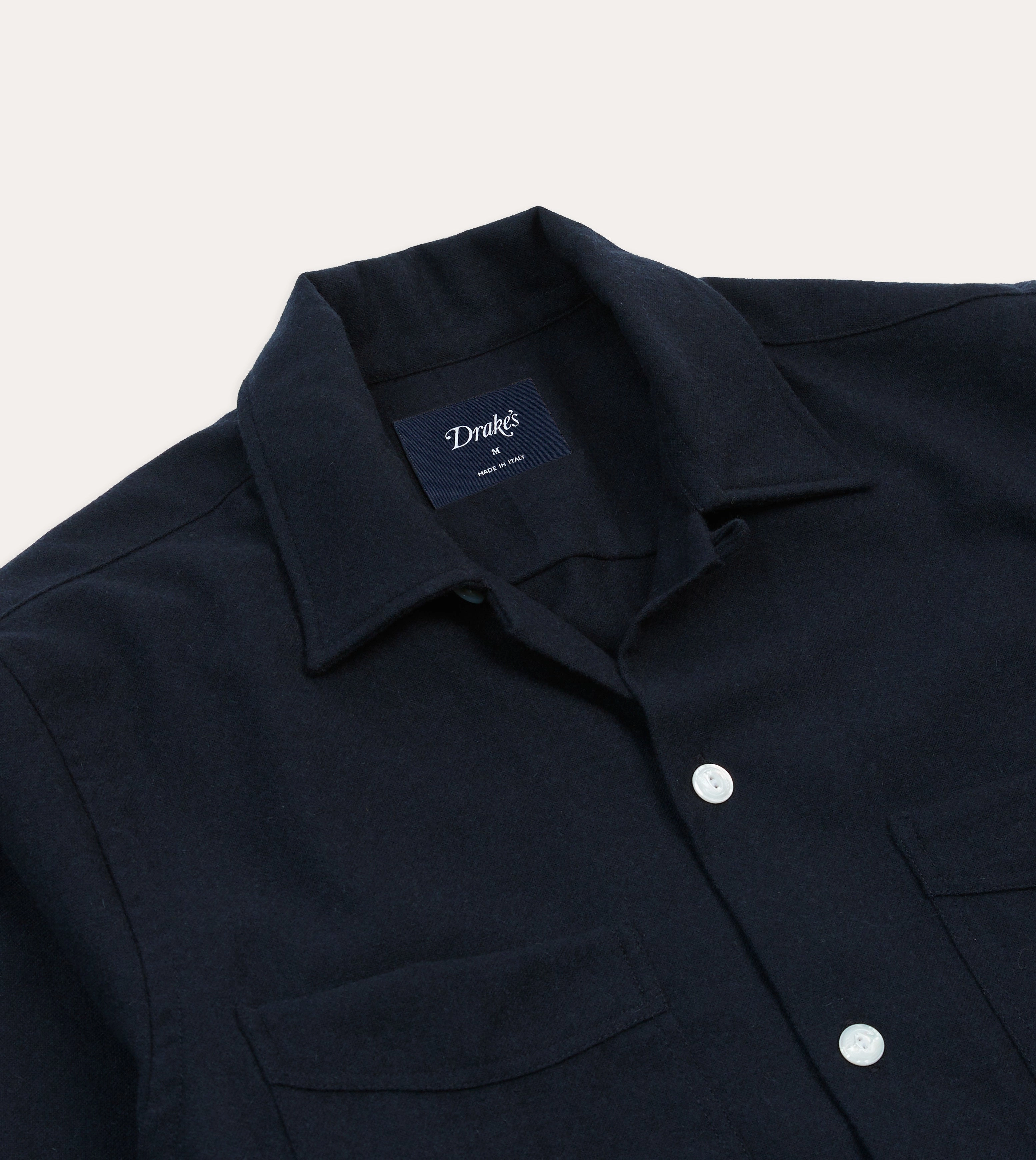 UV Protective Coating Seamless Sides Navy Wool Four-Pocket Camp Collar Work Shirt