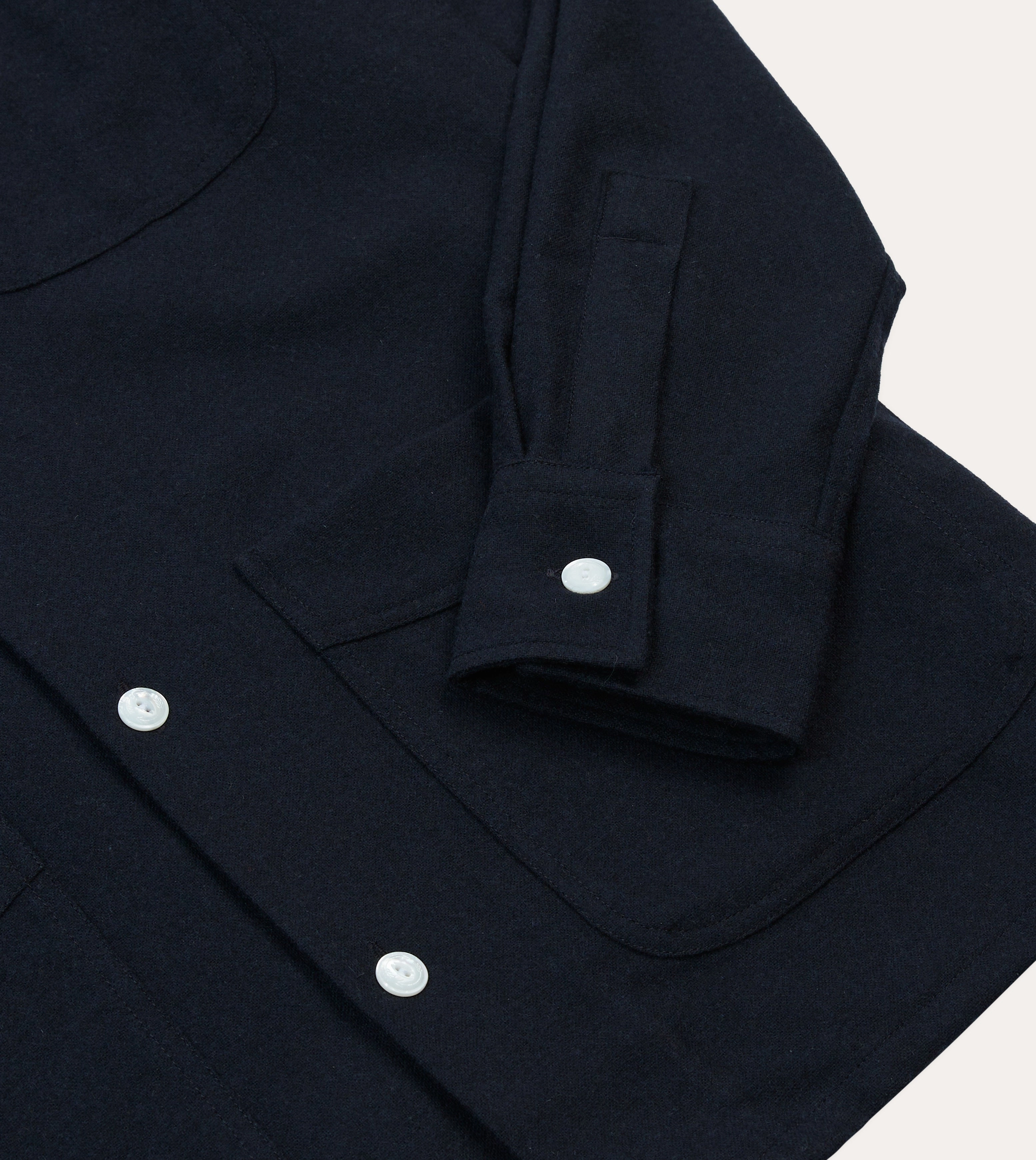 Winter Collection Navy Wool Four-Pocket Camp Collar Work Shirt