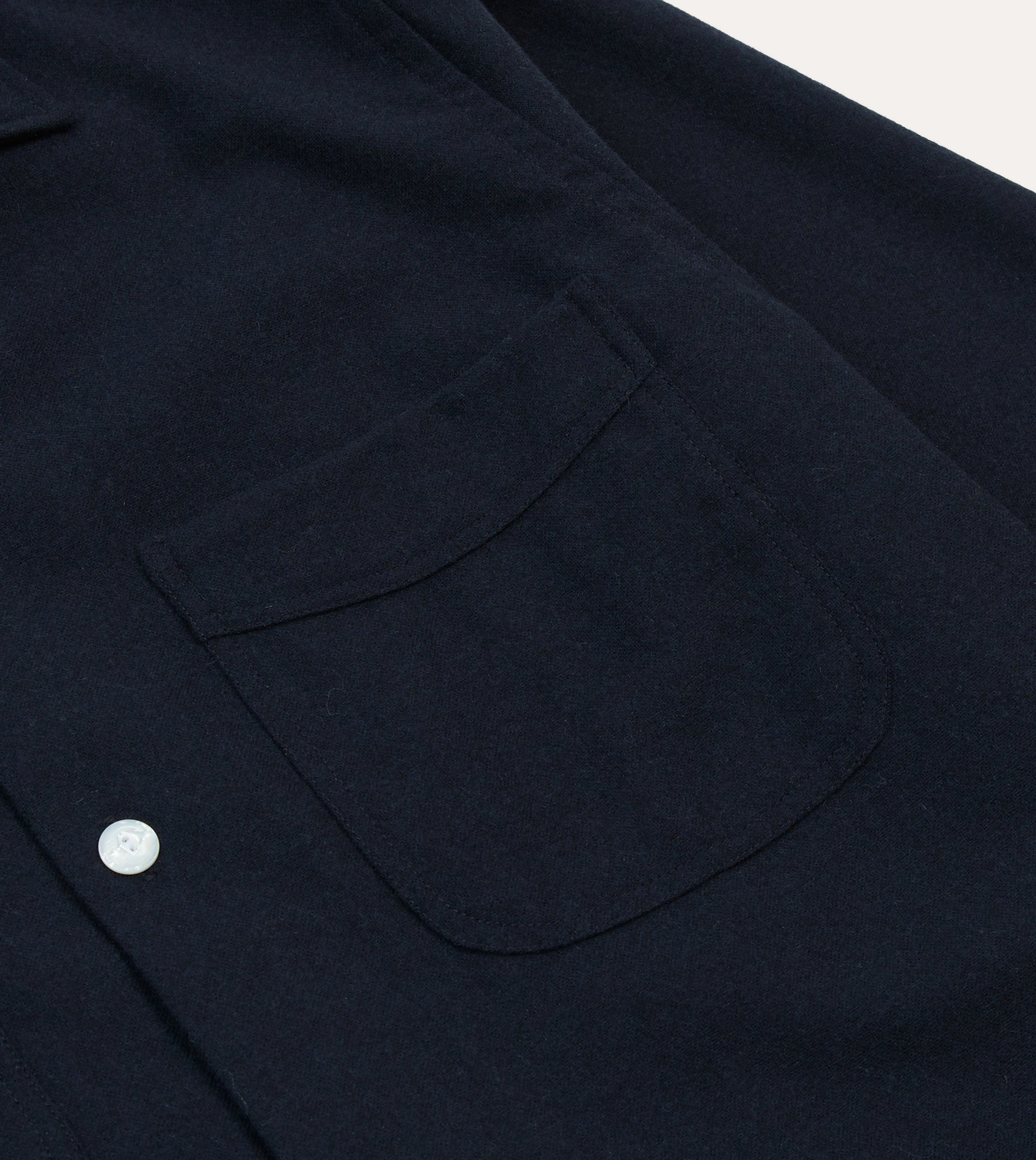 Navy Wool Four-Pocket Camp Collar Work Shirt Smart Casual Reinforced Elbow Patches