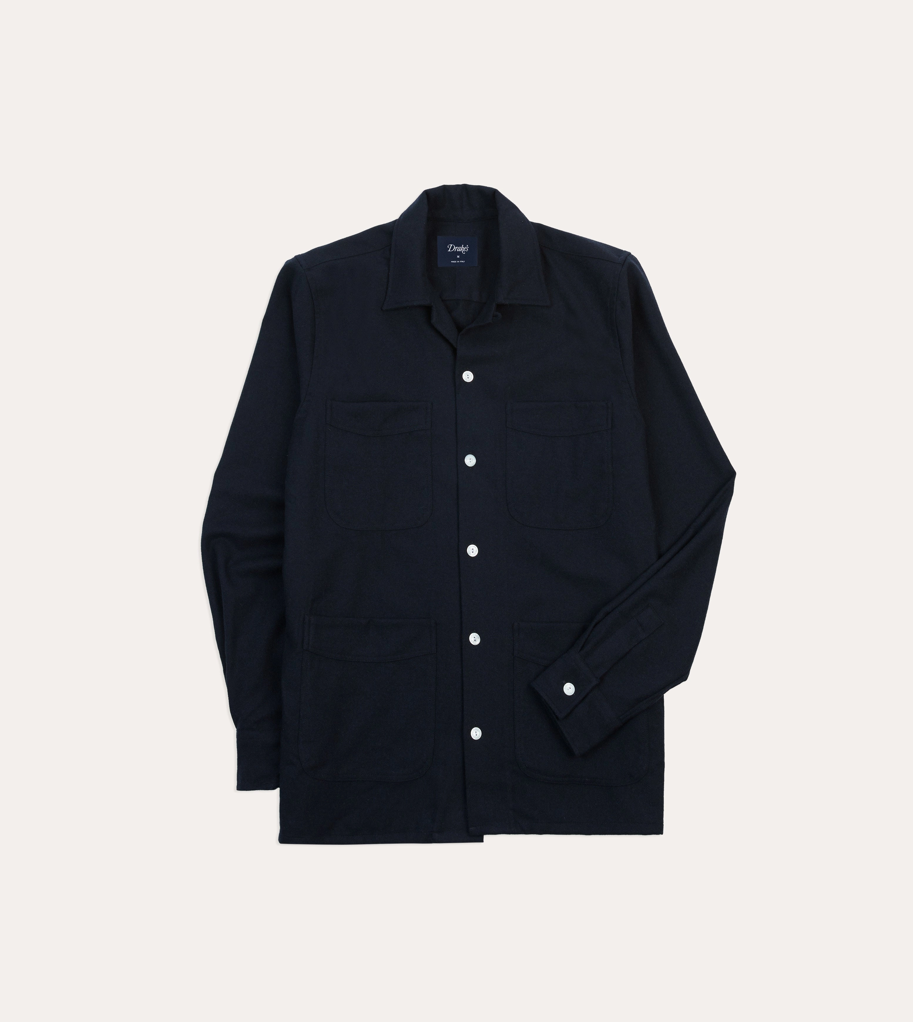 Navy Wool Four-Pocket Camp Collar Work Shirt Monochrome Palette