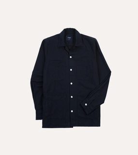 Navy Wool Four-Pocket Camp Collar Work Shirt Monochrome Palette