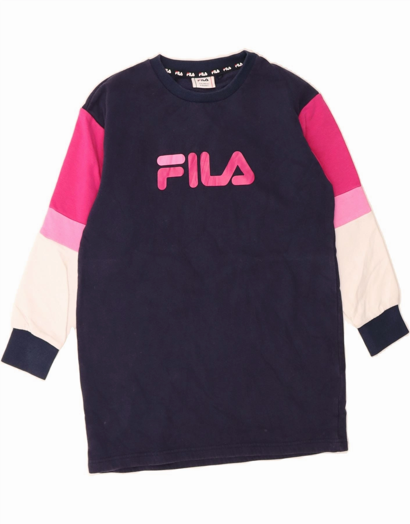 Daily Mood FILA Girls Graphic Jumper Dress 9-10 Years Navy Blue Colourblock