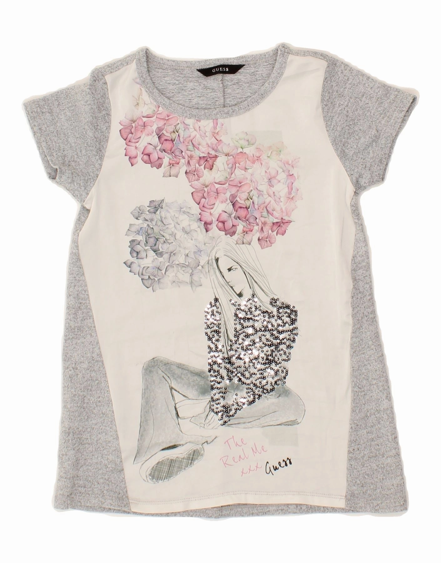 Mood Friendly GUESS Girls Graphic T-Shirt Dress 2-3 Years Grey Floral