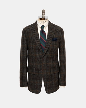 Made-in-USA Olive Plaid Harris Tweed Sport Coat Chic Tailored Wear