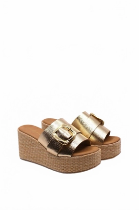 Daily Wear Women's Jana Platform Wedge In Gold Leather