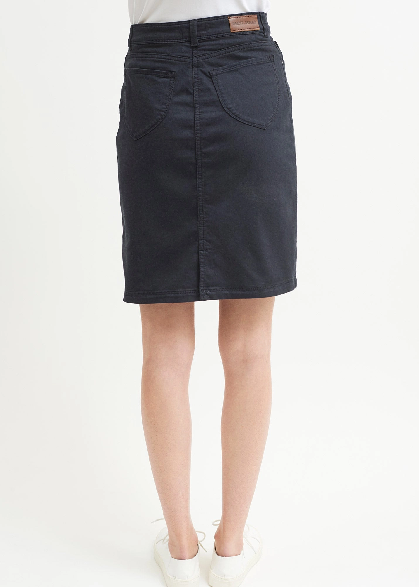 Maxi length ELFY - Stretch Straight Skirt in Colorful Denim (NAVY)