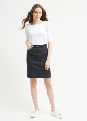 Playful Vibe ELFY - Stretch Straight Skirt in Colorful Denim (NAVY)