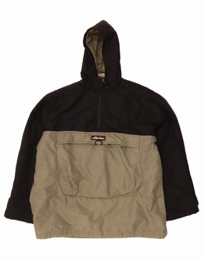 ELLESSE Boys Graphic Hooded Anorak Jacket 13-14 Years XL Khaki Colourblock Thermoregulating Technology